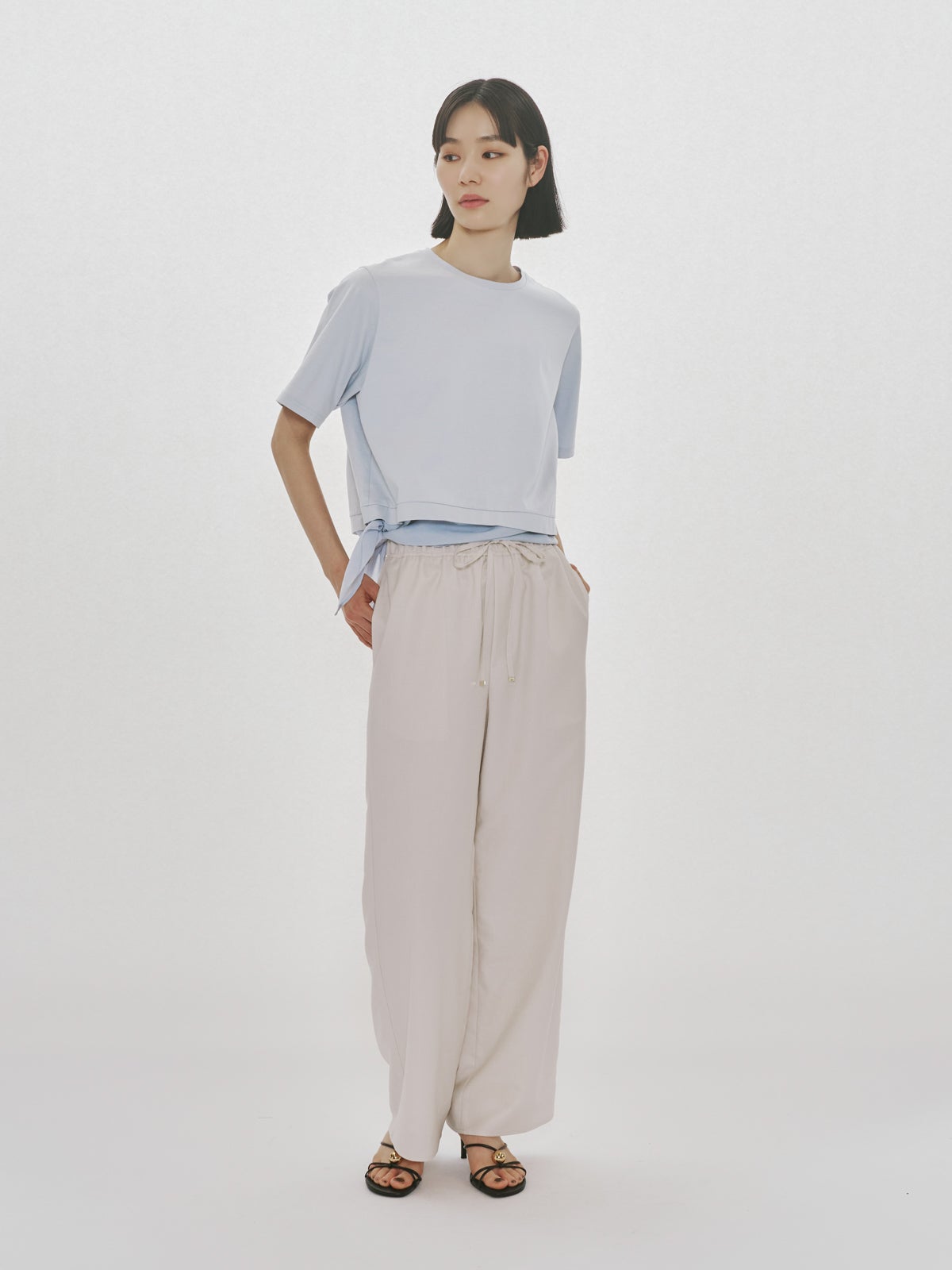 MIDIUMISOLID for Ladies シアーミックスファブリックTシャツ