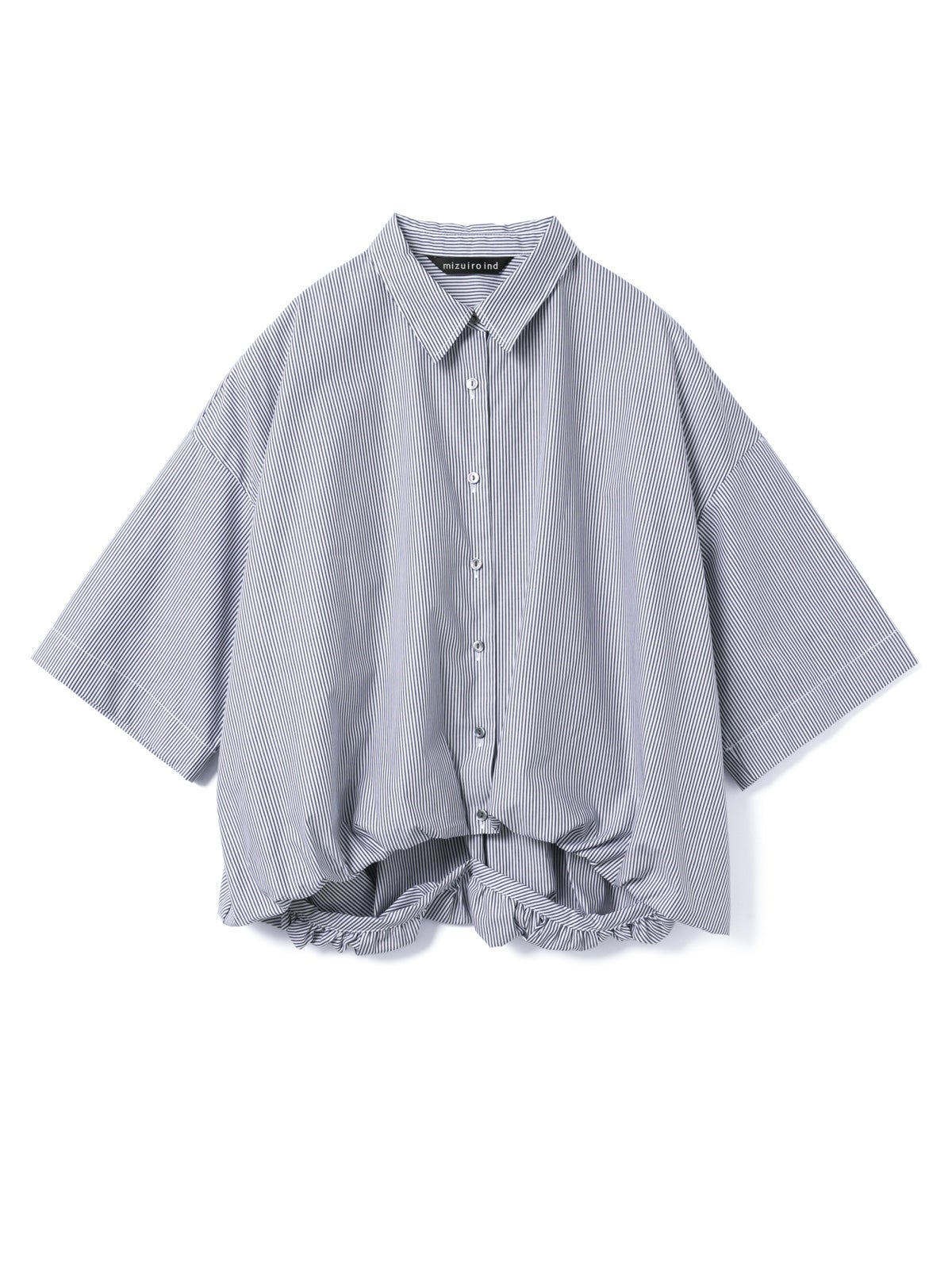 【未使用】mizuiroind バルーンシャツ　グレー mizuiro ind ストライプハーフスリーブバルーンシャツ｜ MARcourt