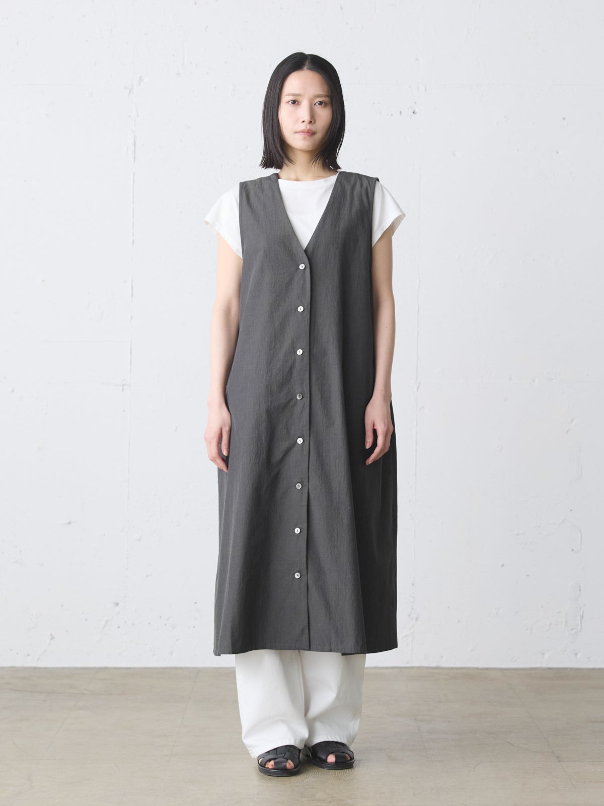 V neck long gilet OP