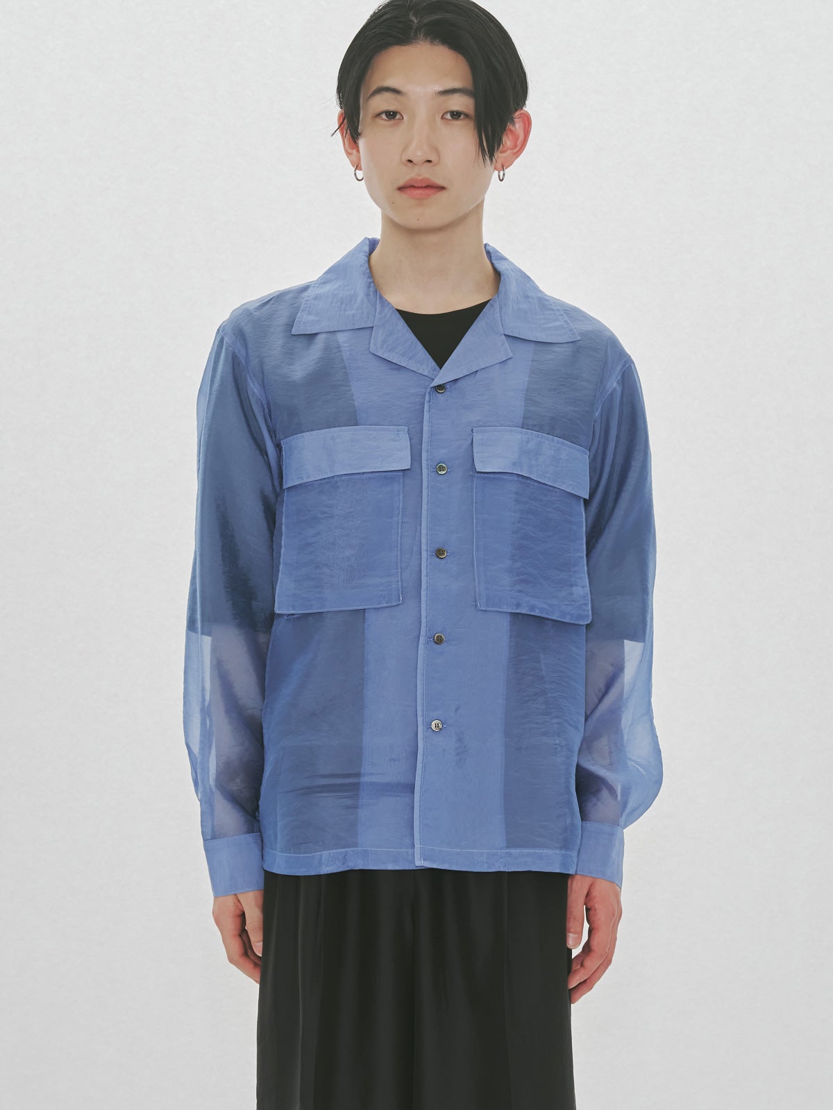 sheer open collar shirt