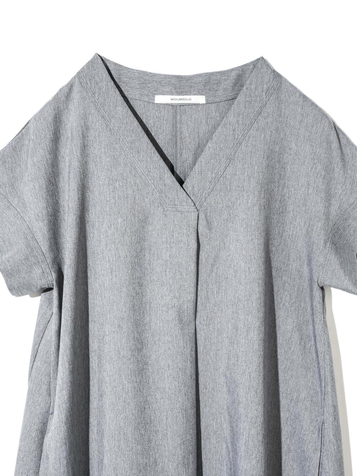 MIDIUMISOLID for Ladies リネンライクVネックフレアワンピース