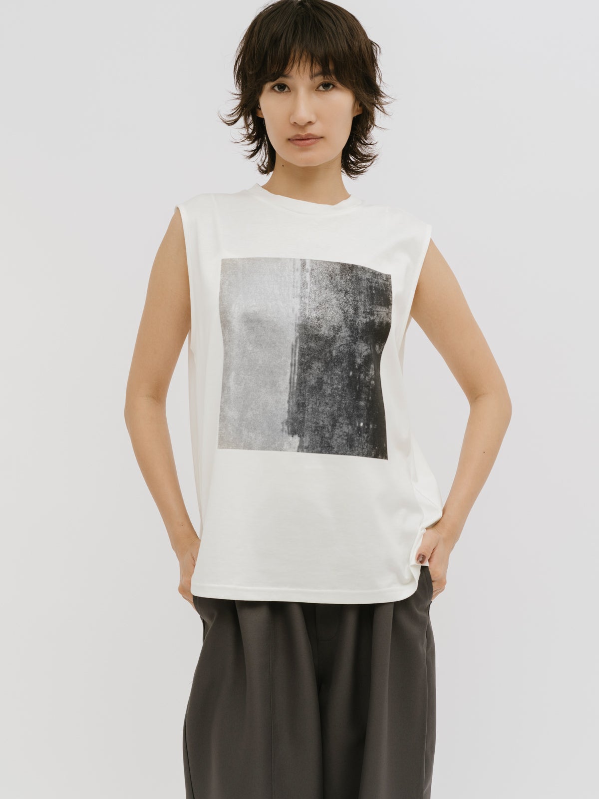 MIDIUMISOLID for Ladies フォグフォイルノースリーブトップス