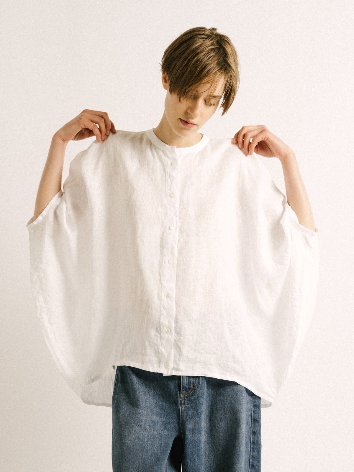 mizuiro ind リネンスタンドカラーコクーンシャツ｜ MARcourt ONLINE