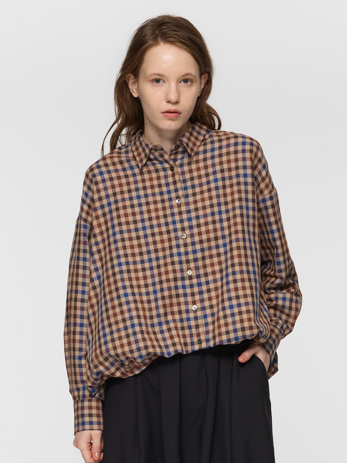 mizuiro ind チェックロングスリーブバルーンシャツ｜ MARcourt ONLINE