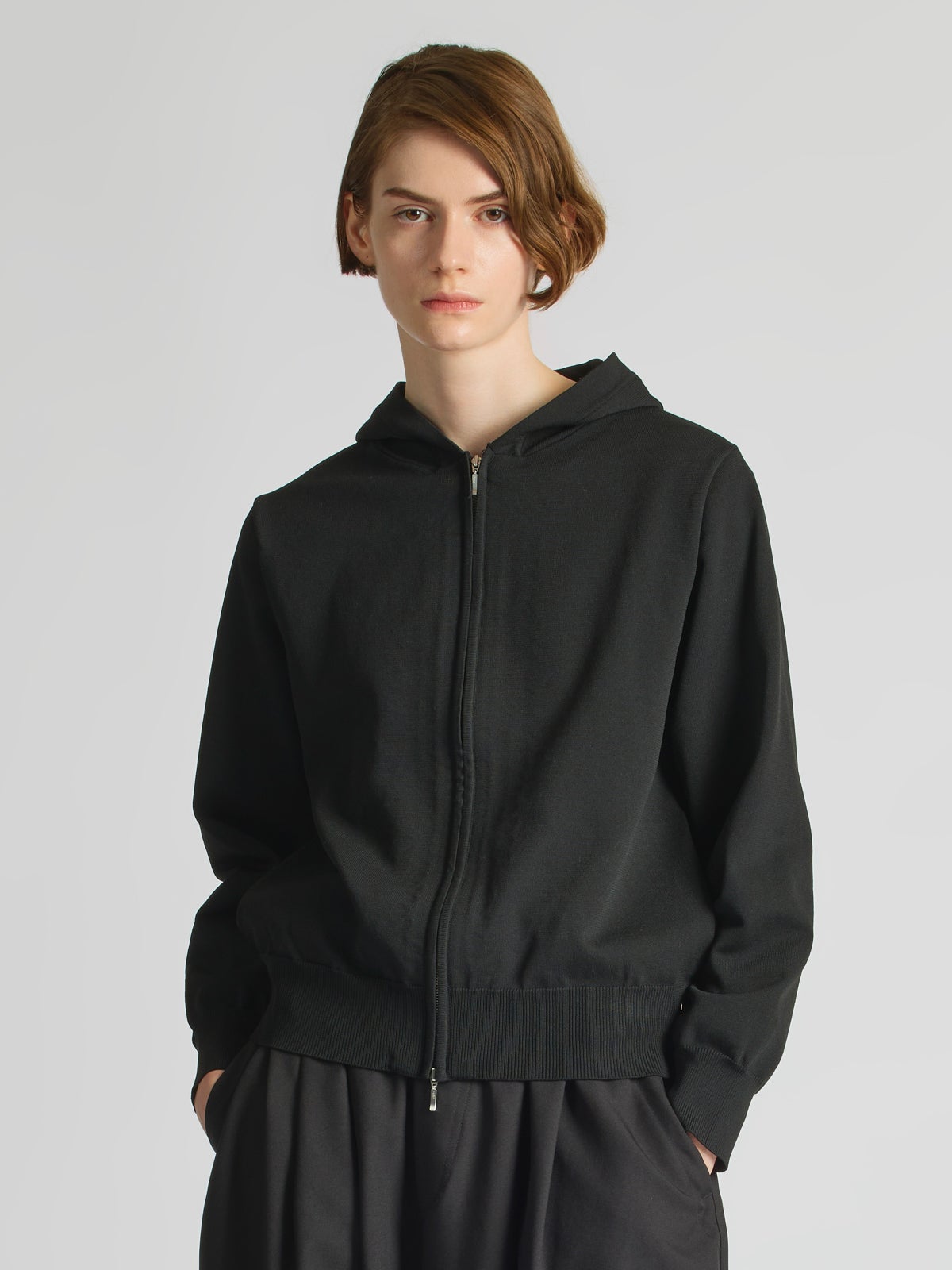 hooded zip knit